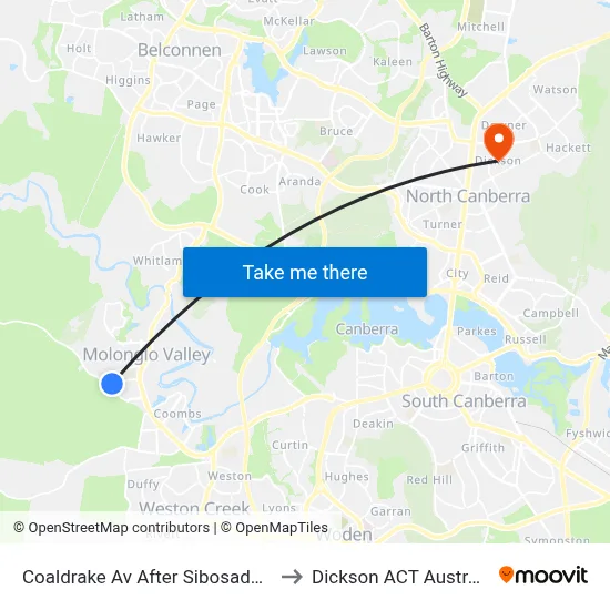 Coaldrake Av After Sibosado St to Dickson ACT Australia map