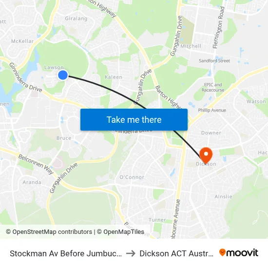 Stockman Av Before Jumbuck Cr to Dickson ACT Australia map