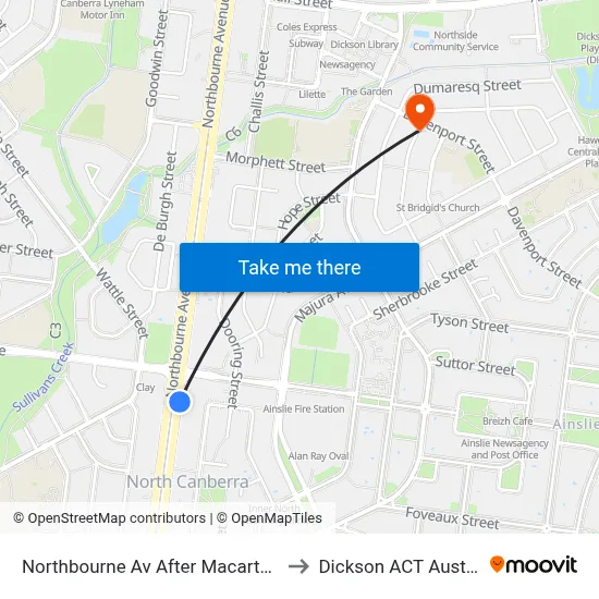 Northbourne Av After Macarthur Av to Dickson ACT Australia map