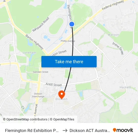 Flemington Rd Exhibition Park to Dickson ACT Australia map