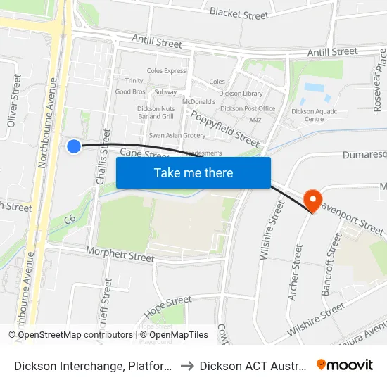 Dickson Interchange, Platform 2 to Dickson ACT Australia map