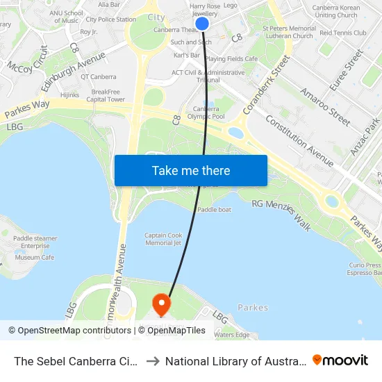 The Sebel Canberra Civic to National Library of Australia map