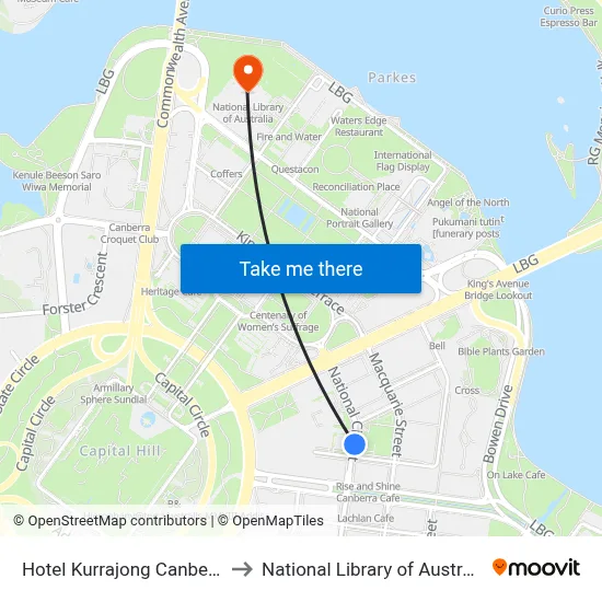 Hotel Kurrajong Canberra to National Library of Australia map