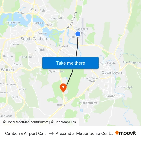 Canberra Airport Cafe to Alexander Maconochie Centre map