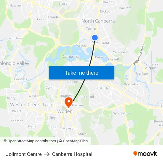 Jolimont Centre to Canberra Hospital map