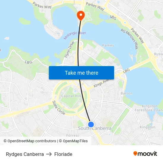 Rydges Canberra to Floriade map
