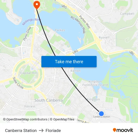 Canberra Station to Floriade map