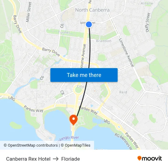 Canberra Rex Hotel to Floriade map