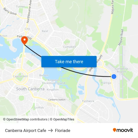 Canberra Airport Cafe to Floriade map