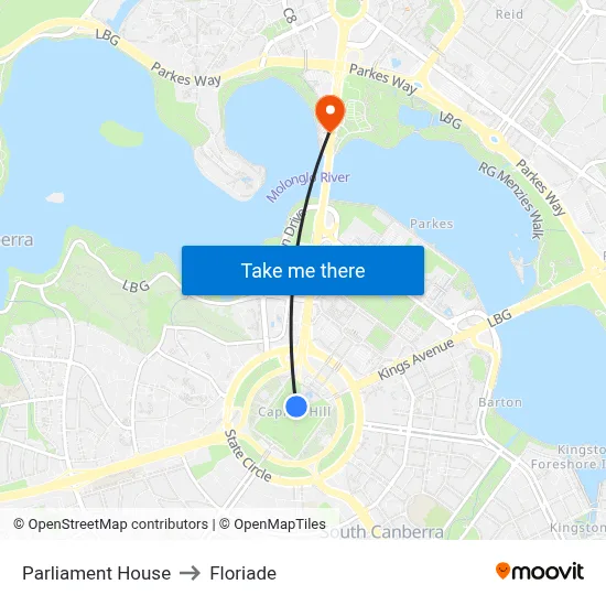 Parliament House to Floriade map