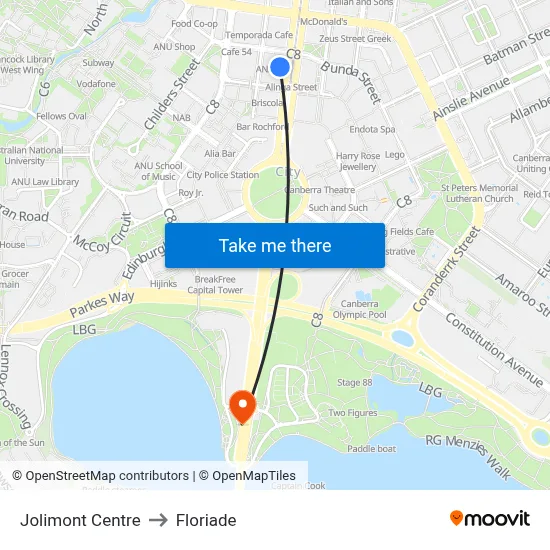 Jolimont Centre to Floriade map