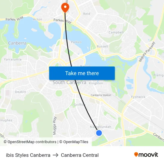 ibis Styles Canberra to Canberra Central map