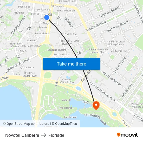 Novotel Canberra to Floriade map