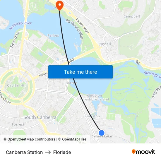Canberra Station to Floriade map