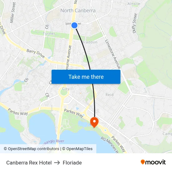Canberra Rex Hotel to Floriade map