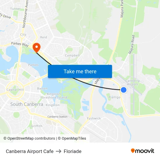 Canberra Airport Cafe to Floriade map