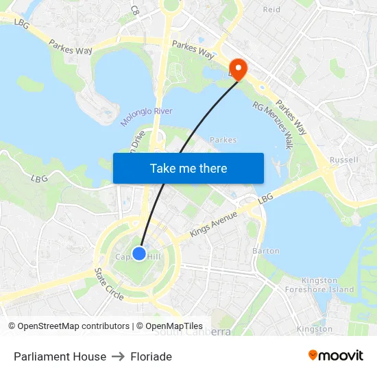 Parliament House to Floriade map