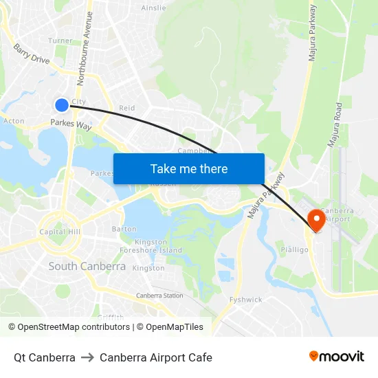 Qt Canberra to Canberra Airport Cafe map