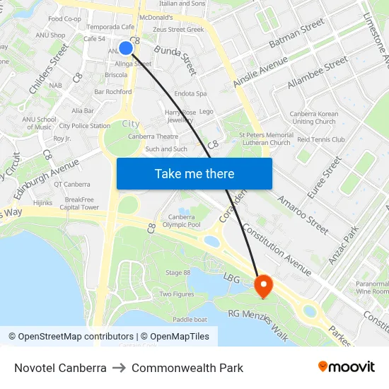 Novotel Canberra to Commonwealth Park map