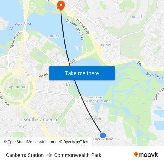 Canberra Station to Commonwealth Park map