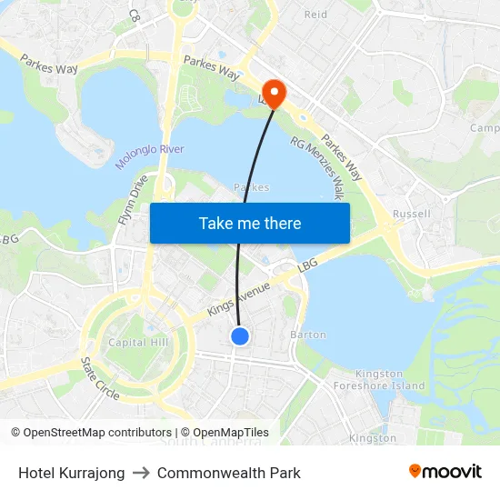 Hotel Kurrajong to Commonwealth Park map
