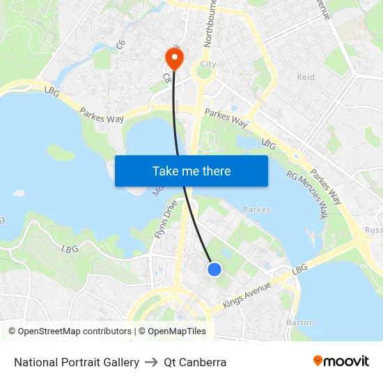 National Portrait Gallery to Qt Canberra map