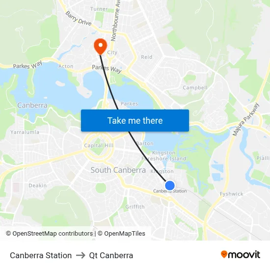 Canberra Station to Qt Canberra map