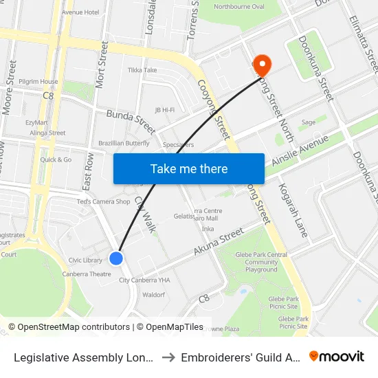Legislative Assembly London Cct to Embroiderers' Guild ACT Inc. map