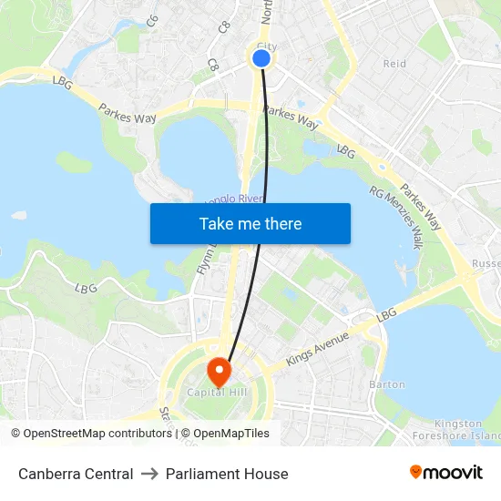 Canberra Central to Parliament House map