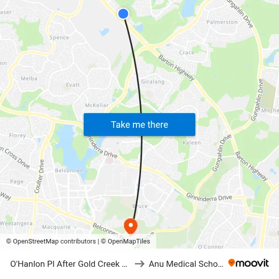 O'Hanlon Pl After Gold Creek Rd to Anu Medical School map