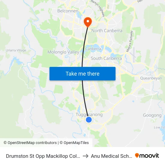 Drumston St Opp Mackillop College to Anu Medical School map