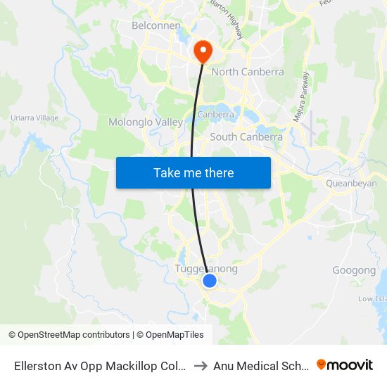 Ellerston Av Opp Mackillop College to Anu Medical School map