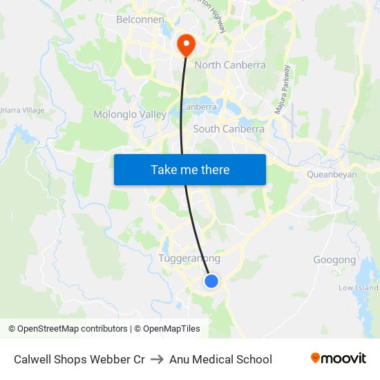 Calwell Shops Webber Cr to Anu Medical School map