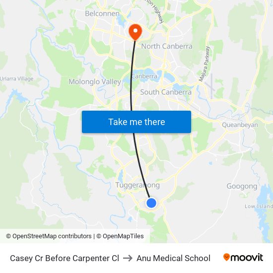 Casey Cr Before Carpenter Cl to Anu Medical School map