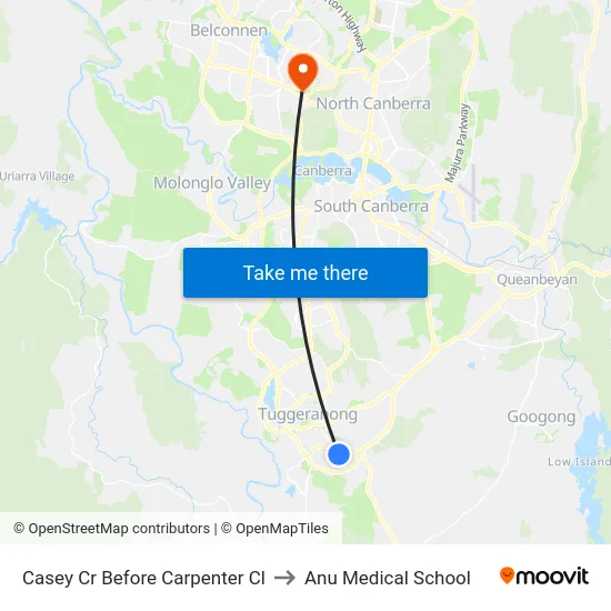 Casey Cr Before Carpenter Cl to Anu Medical School map