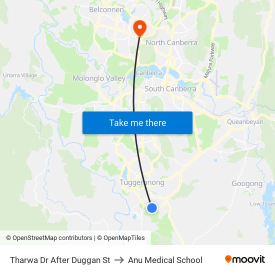 Tharwa Dr After Duggan St to Anu Medical School map