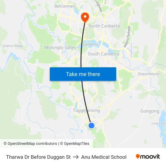 Tharwa Dr Before Duggan St to Anu Medical School map