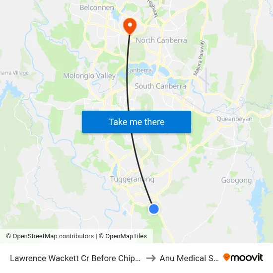 Lawrence Wackett Cr Before Chippindall Cct to Anu Medical School map