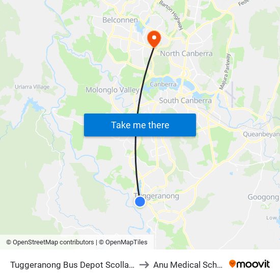 Tuggeranong Bus Depot Scollay St to Anu Medical School map