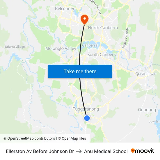 Ellerston Av Before Johnson Dr to Anu Medical School map