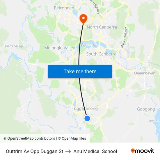 Outtrim Av Opp Duggan St to Anu Medical School map