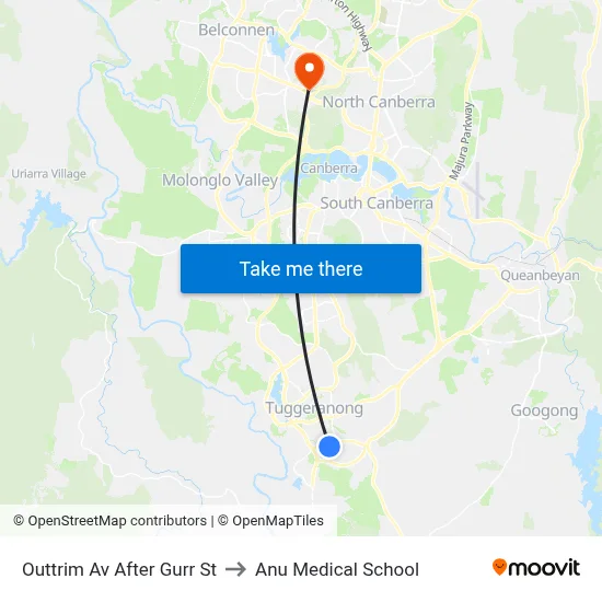 Outtrim Av After Gurr St to Anu Medical School map