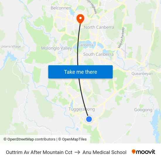 Outtrim Av After Mountain Cct to Anu Medical School map