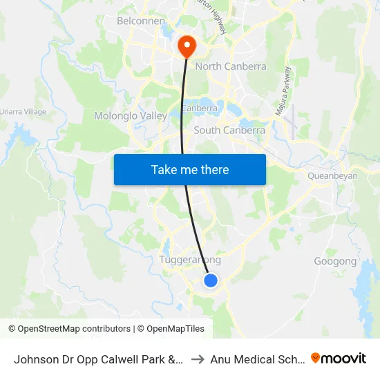 Johnson Dr Opp Calwell Park & Ride to Anu Medical School map