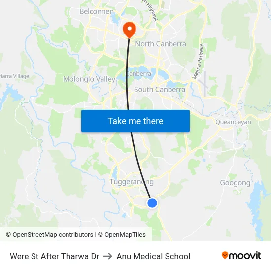 Were St After Tharwa Dr to Anu Medical School map