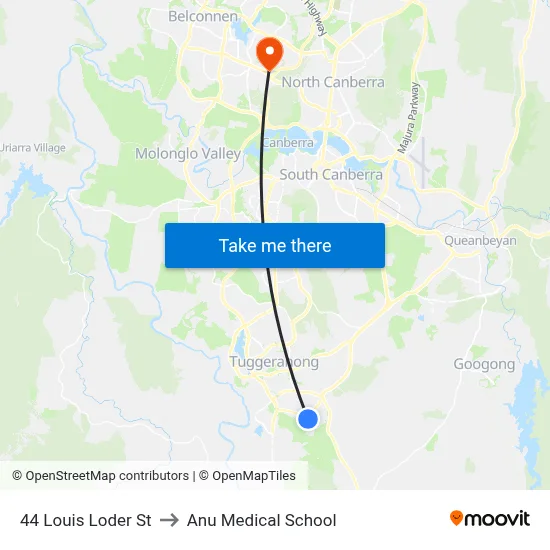 44 Louis Loder St to Anu Medical School map