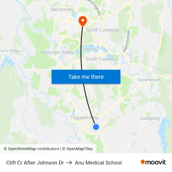 Clift Cr After Johnson Dr to Anu Medical School map