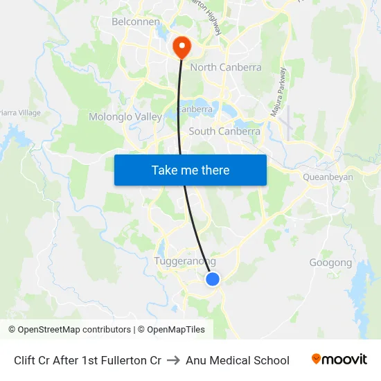 Clift Cr After 1st Fullerton Cr to Anu Medical School map