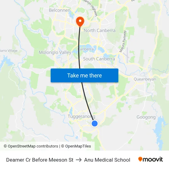 Deamer Cr Before Meeson St to Anu Medical School map