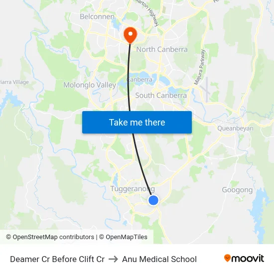 Deamer Cr Before Clift Cr to Anu Medical School map